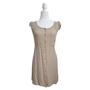 Wilfred Aritzia Capulet cap sleeves button down with pockets dress beige size M
